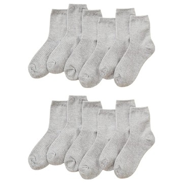 BASE ALPHA ESSENTIALS 嬰幼童簡約羅紋中筒襪子6雙組  灰色  6號(11-12歲/22-23cm)