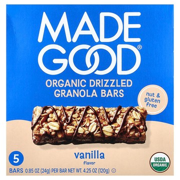 MadeGood, 格蘭諾拉麥片棒，巧克力碎，香草味，5 根，每根 0.85 盎司（24 克）