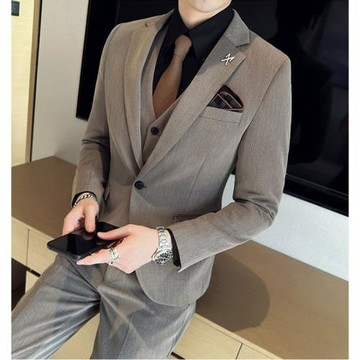 西裝男套裝英倫風青年修身韓版潮流休閑西服商務正裝新郎結婚禮服