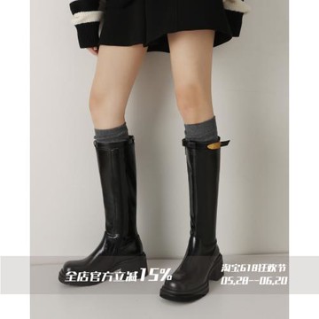 FairyWink擦色粗跟美拉德騎士靴