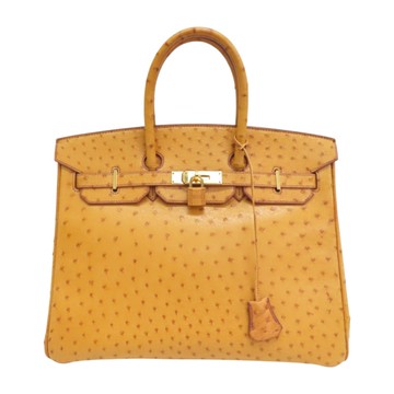 HERMES 愛馬仕 棕色 鴕鳥皮 Birkin 35 柏金包 手提包 口D刻 金扣 【二手名牌BRAND OFF】