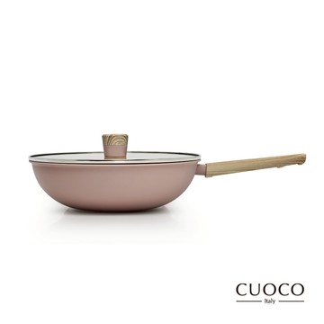 【CUOCO】北歐系列-粉紅佳人陶瓷不沾炒鍋30cm/附鍋蓋/IH電磁爐適用