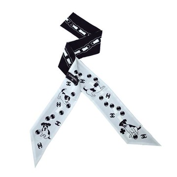 CHANEL 香奈兒 小狗雙面Twilly真絲絲巾/髮帶(黑白)