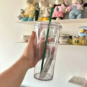 ✨臺灣出貨✨韓國星星新款極簡風系列奶茶杯情侶透明塑料吸管杯冷水隨手杯