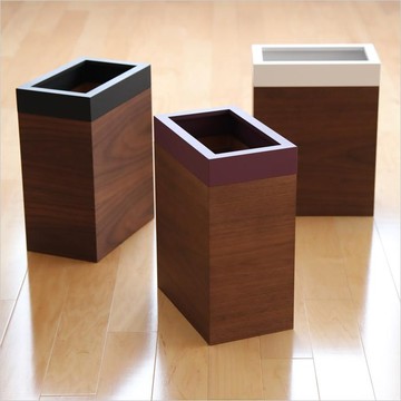 日本 YAMATO工藝 純手工木製摩登款小容量垃圾桶 10L - 白色