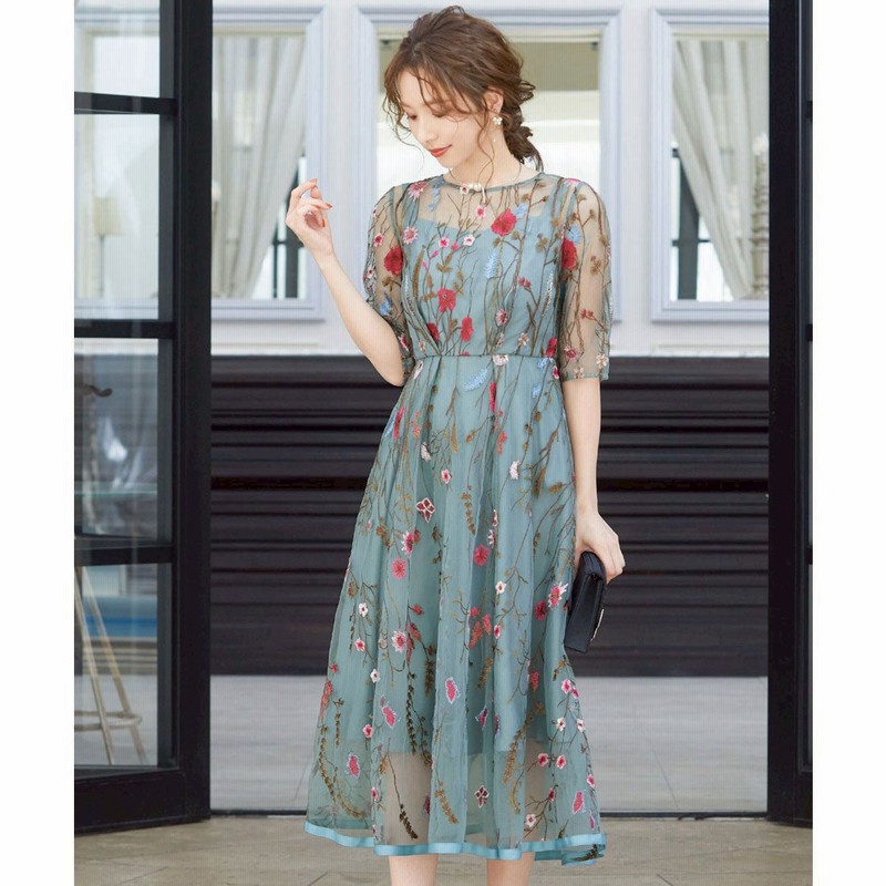 ニアナ Niana ヴィンテージ風フラワー刺繍ドレス 結婚式ワンピース ライトカーキ カーキ 通販 Lineポイント最大1 0 Get Lineショッピング