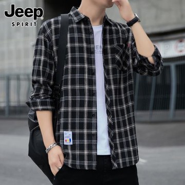 JEEP SPIRIT長袖襯衫男士春季2026新款帥氣上衣格子襯衣外套男裝