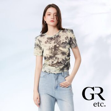 【GLORY21】網路獨賣款-etc.光澤感側抓皺短版上衣-黑色