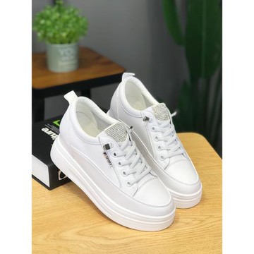 內增高小白鞋女秋真皮百搭水鉆鞋舌2024春季新款6cm厚底松糕鞋女