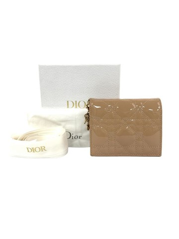 dior 棕色 漆皮折疊短夾