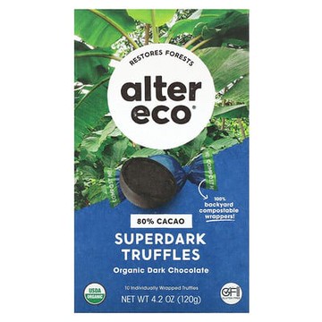 Alter Eco, 有機黑巧克力松露，Superdark，80% 可可，10 個松露，4.2 盎司（120 克）