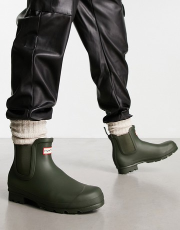 Hunter original chelsea boots in olive-Green