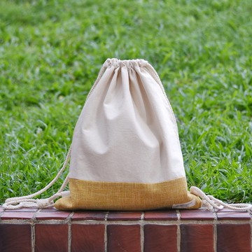 束口後背包/束繩包/束口袋 ~ 棉麻系 - 黃色 (B177)