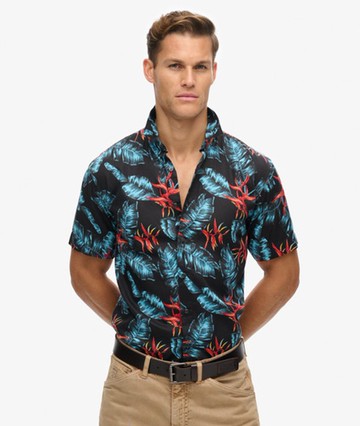 Superdry Mens Classic Hawaiian Shirt, Navy Blue, Size: M
