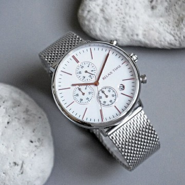 RELAX TIME 三眼計時腕錶不鏽鋼×白 40mm (RT-85-1) 贈皮帶｜樂天全館特惠中★指定刷卡回饋10%