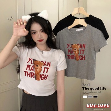 【買到戀愛】現貨出清 小熊字母短袖上衣【FT374】