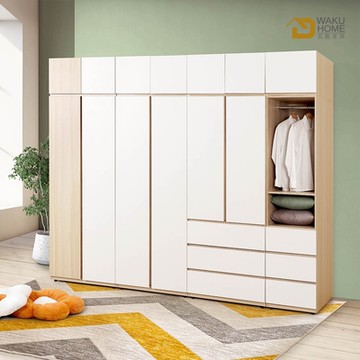WAKUHOME 瓦酷家具Ollie日式北歐風8.9尺多功能衣櫃組-寬270*深60*高240cm