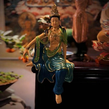 佛像 宗教擺件 家居擺件新款禪意自在觀音菩薩佛像高檔中式客廳玄關裝飾擺件品樹脂工藝品