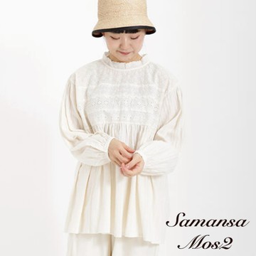 Samansa Mos2 ALINE純棉蕾絲立領長版上衣(FB31L0G0180)