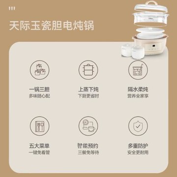 天際電燉燉鍋隔水燉鍋家用全自動煮粥煲湯盅陶瓷大容量4L一鍋五膽