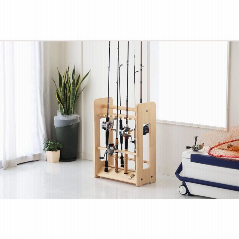 ロッドスタンド 7本 リールスタンド 3段 炙り加工　国産ヒノキ製 完成品 ロッドスタンド 7本 リールスタンド 3段 炙り加工 国産ヒノキ製 完成品