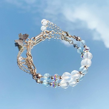 海藍寶 月光石 14K包金 天然水晶手鍊