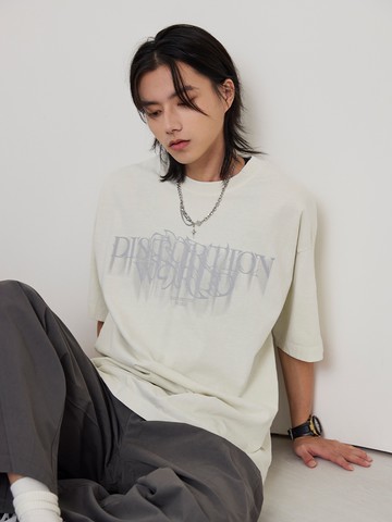 拉膠英文噴霧水洗短T