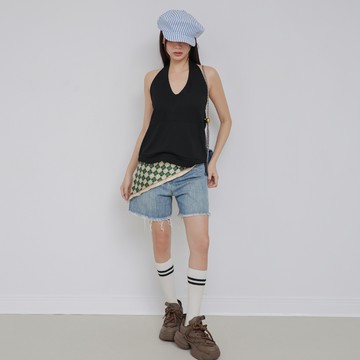 個性繞脖口袋背心-黑【KT224410】