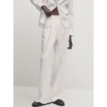 MD女裝極簡風休閑百搭垂墜感舒適亞麻寬管闊腿長褲女 05072770251