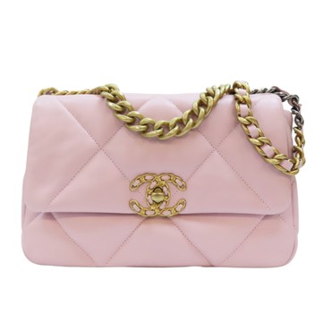 【二手名牌BRAND OFF】CHANEL 香奈兒【再降價】粉色 菱格紋羊皮 CHANEL 19 兩用包 AS1160