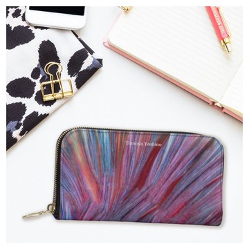 鮮豔神秘光線般美麗的魚細胞圖案 長夾式萬用包 真皮