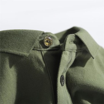 草綠色日系Polo衫 210g重磅純色精梳棉翻領短袖T恤原宿學院風上衣