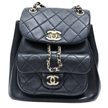 CHANEL 香奈兒 黑色 菱格紋 羊皮 DUMA 後背包 金釦 AS2908 【二手名牌BRAND OFF】