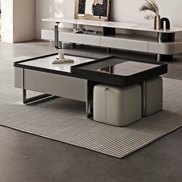 IDEA 艾瑪雙桌岩板置物抽屜茶几/餐桌 矮桌/客廳桌(和室桌/長方桌130CM)贈凳子*2