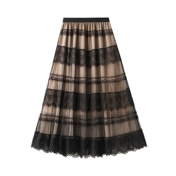 [米蘭精品] 半身裙長裙-蕾絲網紗拼接蛋糕裙女裙子2色74jc35
