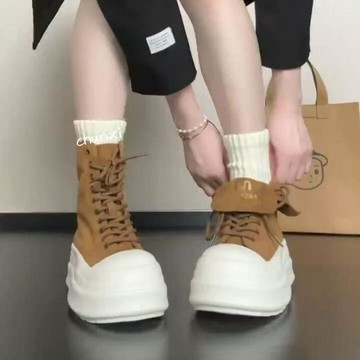 現款免運 休闲鞋 增高鞋 厚底鞋 小個子厚底增高巨好看高幫鞋女春季新款復古百搭運動休閒板鞋R