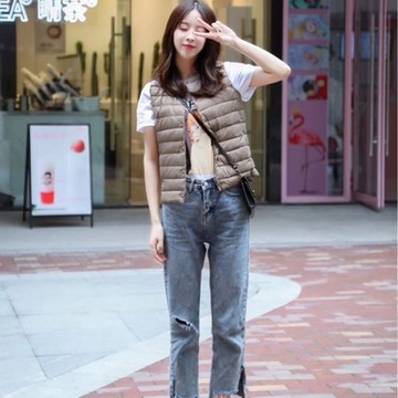 [巴黎精品] 真羽絨90%鴨絨輕羽絨背心羽絨衣夾克-百搭保暖圓領素面女外套12色a1hd3