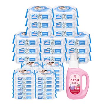 【Baan 貝恩】 保養柔濕巾80抽15包+20抽24包+【SARAYA】愛樂寶 寶貝無添加洗衣液800ml