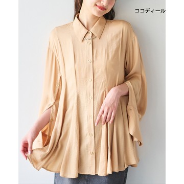 【ココディール】黃橙色可開袖絲綢襯衫 O3U18286