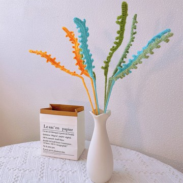 手作鉤織盎然蕨類刺繡黃楊綠植盆栽插牌