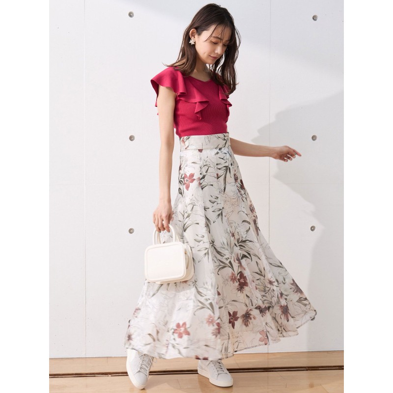 マーキュリーデュオ MERCURYDUO シアー分繊フラワーフレアスカート
