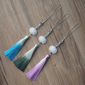 復古中國風流蘇掛件白玉蓮花漸變流蘇吊穗服飾配件配飾女旗袍壓襟