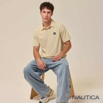 Nautica 官方旗艦 男裝 運動風抗UV短袖POLO衫-米白色