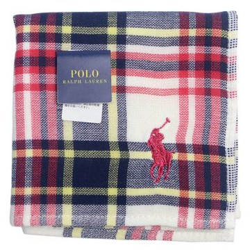 RALPH LAUREN POLO 紳士款刺繡標誌經典方格純棉小方巾(紅藍方格)