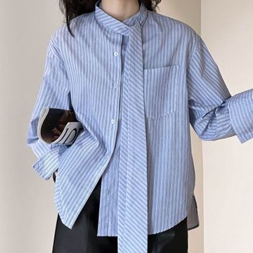 [巴黎精品] 現貨+預購 高級法式長袖T恤上衣親膚透氣大碼寬鬆襯衫百搭休閒女裝-掛脖飄帶女上衣4色a1kt12