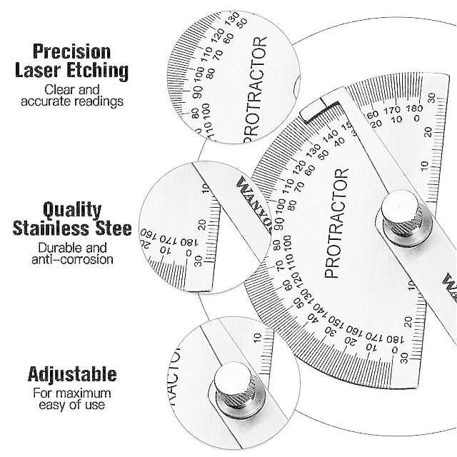 Vastar 180度調整可能な 分度器 ステンレス 鋼 アングル ゲージ 丸頭 キャリパー 測定 定規
