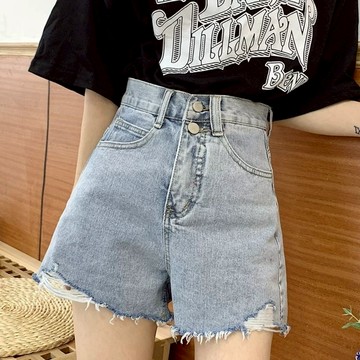 高腰牛仔短褲女2022年新款夏季薄款寬松a字辣妹闊腿顯瘦五分熱褲