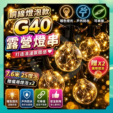 ✨台灣出貨✨G40露營燈串 銅線燈泡 聖誕燈 復古燈串 造型燈串 防水燈串 露營燈 裝飾燈 圓球燈 氣氛燈 戶外燈串