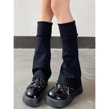 夜間教習室襪套春秋款女中筒堆堆襪黑色針織喇叭腿套jk闊腿小腿襪