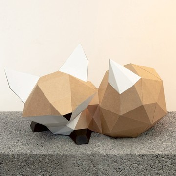 DIY手作3D紙模型擺飾 小動物系列 -趴坐萌尾巴小狐狸